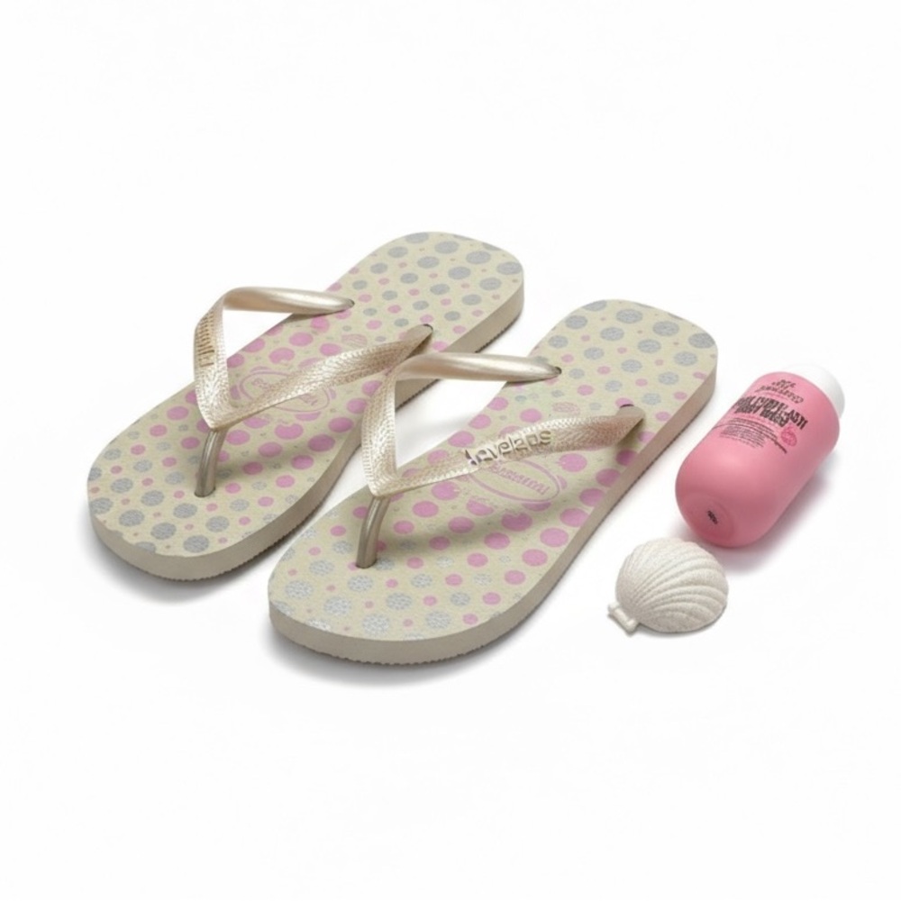 new Top Havaianas 𖦹 Polka Dot Flip Flops 𖦹 White Pink Silver 𖦹 41 / 42  9 / 10 - Picture 9 of 16